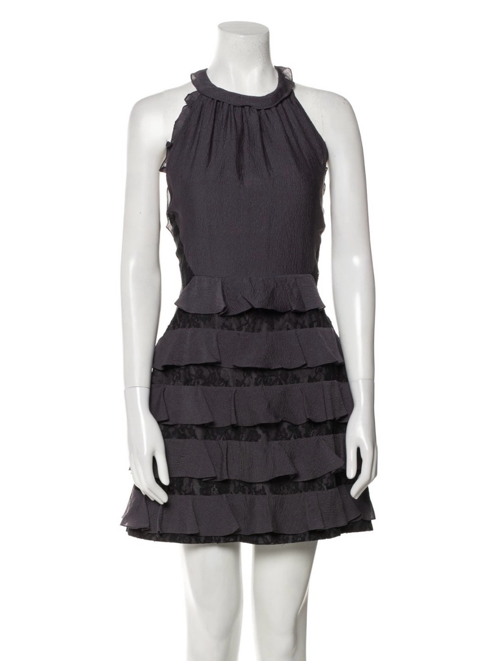 Rebecca Taylor Charcoal Ruffle Halter Mini Dress